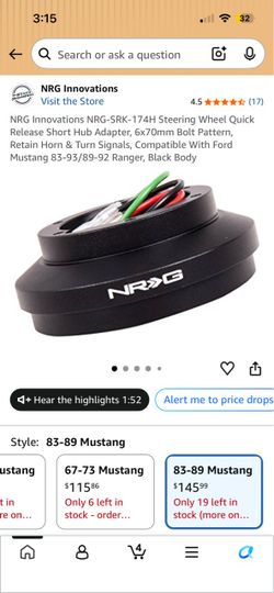 NRG Innovations NRG-SRK-174H Steering Wheel Quick Release Short Hub Adapter, 6x70mm Bolt Pattern, Retain Horn & Turn Signals, Compatible With Ford Mus