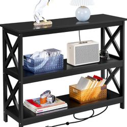 Entryway Table with Storage Shelves, Console Table with Power Outlets and USB Ports


