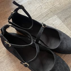 W7 Black Strappy Ballet Flats