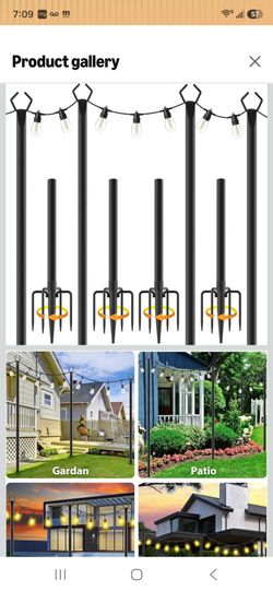 10Ft String Light Poles 4 Pack,Light Poles for Outside Lights,Outdoor with Fence Brackets Hanging Lights,Metal Stand Deck Patio Backyard