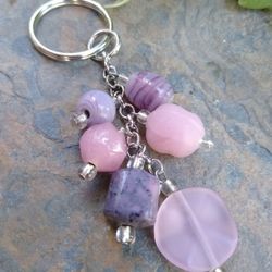 Perfect Gift! - Handmade Pink Purple - Glass Bead Keychain 