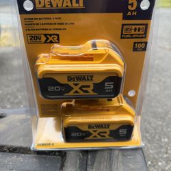 DeWalt 20V XR 5AH Lithium Ion Batteries - Two Pack - Brand New