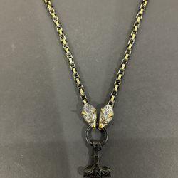 Black and Gold Chain, Gold Thor’s Hammer Mjölnir pendant w/black and gold wolf heads