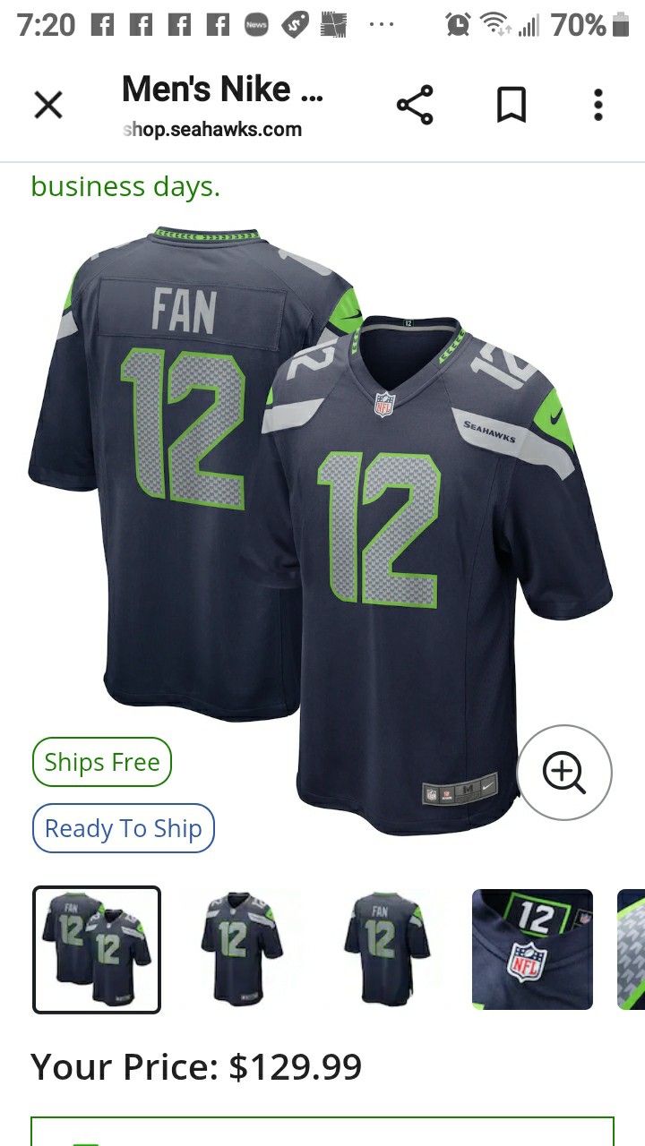 NFL PLAYERS JERSEYS #12 SEAHAWKS Size M