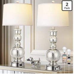 🚨 2PC Touch Table Lamps w/ USB A+C Dimmable Glass Set $75 MUST GO!