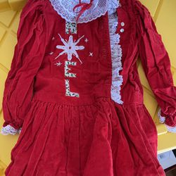 Vintage Handmade Red Party Dress Big Round Collar  Lace Ruffle Trim Girl 3