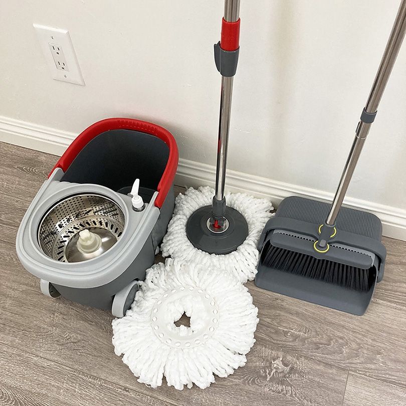 $35 New in box (Combo Set) Broom Dustpan & Spin Mop Wheels Extended Handle with 2pc Microfiber Mop Heads