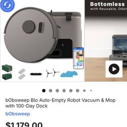bObsweep Bio Self-Emptying Robot Vacuum & Mop with 100-Day Dock, and Activated Bio-Based Plastic Charcoal Odor Filtration