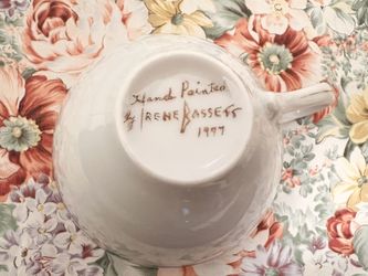 Rare Hand painted, Irene Bassett, 1977 Hand Signed Cup & Saucer