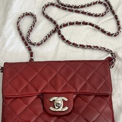 Chanel Dark Red Mini Flap Patent Leather Bag Wallet On The Long Chain
