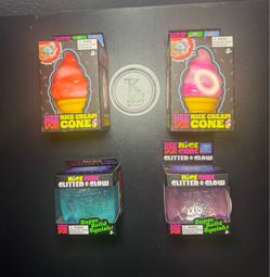 Needoh ice cream cone & nice cube glitter/glow squishy fidget toy