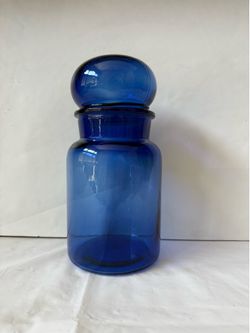 Tall Vintage Cobalt Blue Glass Apothecary Jar with Round Lid
