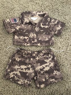 Build A Bear Brown Digital Camo Camouflage Army Outfit Uniform with USA Flag Patch