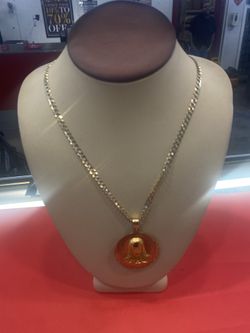 14k Two Tone Chain With Tri Color Pendant