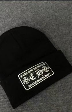 Black Knit Beanie — Embroidered Patch