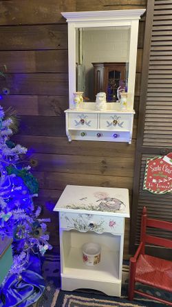 : 2 Pc Table And Shelf With Mirror & 2 Drawers