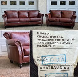 Chateau d'Ax Italian Leather Sofa couch & Loveseat Set