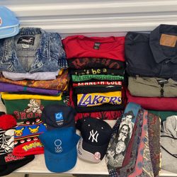 Mens Tshirts Jackets Hats And More 30 Pieces For $100 + Free 12 Ties From Storage Unit