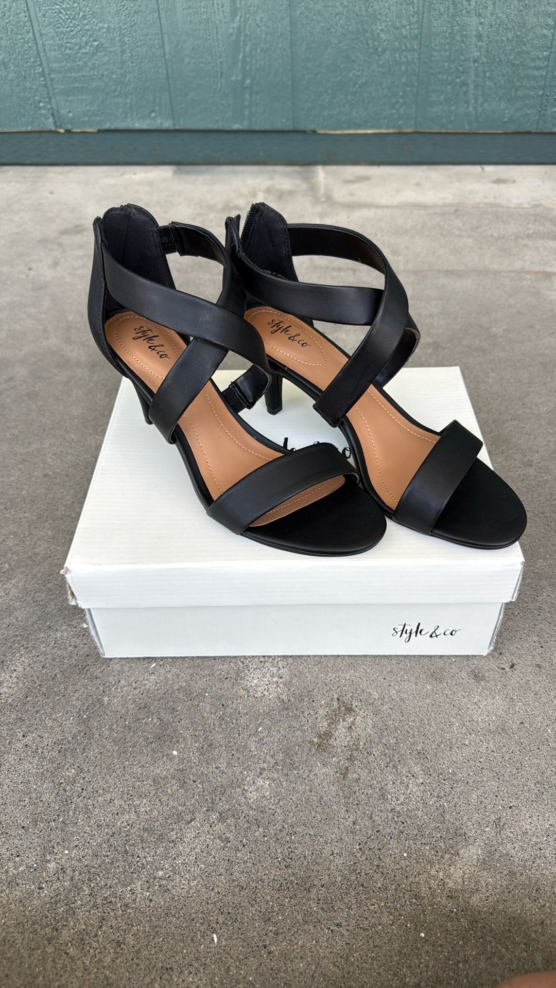Women's Haley Ankle Strap Single Band Flare Heels with Memory Foam Insole - A New Day™