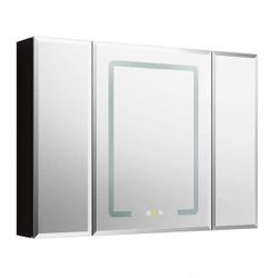 Tunuo 36 in. W x 26 in. H Rectangular Aluminum Frameless Recessed or Surface-Mount Medicine Cabinet with Mirror and LED Light