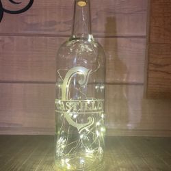 Personalized Etched Glass Recycled Wine Bottles With Lights