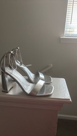 Dominique Nicole Silver Block Heel Sandals