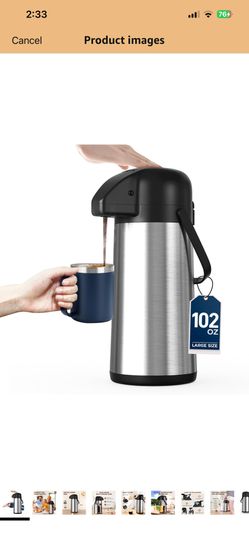 Coffee Carafe for Keeping Hot - Gezoss 102OZ / 3L Airpot Coffee Dispenser with Pump - Large Coffee Carafe for Hot Drinks Tea Liquid - Insulated Stainl