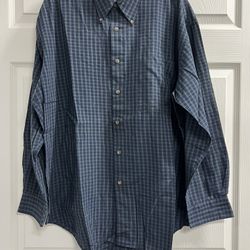 Deansgate Mens Single Needle Tailoring Green & Blue Plaid Large Dress Shirt VGUC