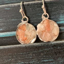 Handmade Peach Moonstone Dangle Earrings