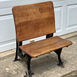 Antique Child’s Desk Chair, wood and metal, 25.5”h x 18”w x 21”d, one shoe has broken along a seam (see photos) but is repairable with epoxy or simila