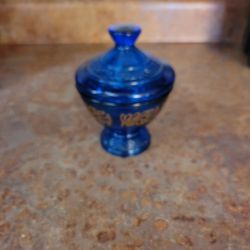 Cobalt Blue Glass Covered Candy Dish