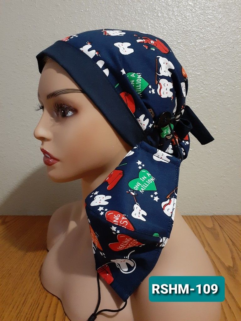 SCRUB HAT/ Hygienist/ Dental / Reversible Surgical Scrub Hat Set With Buttons