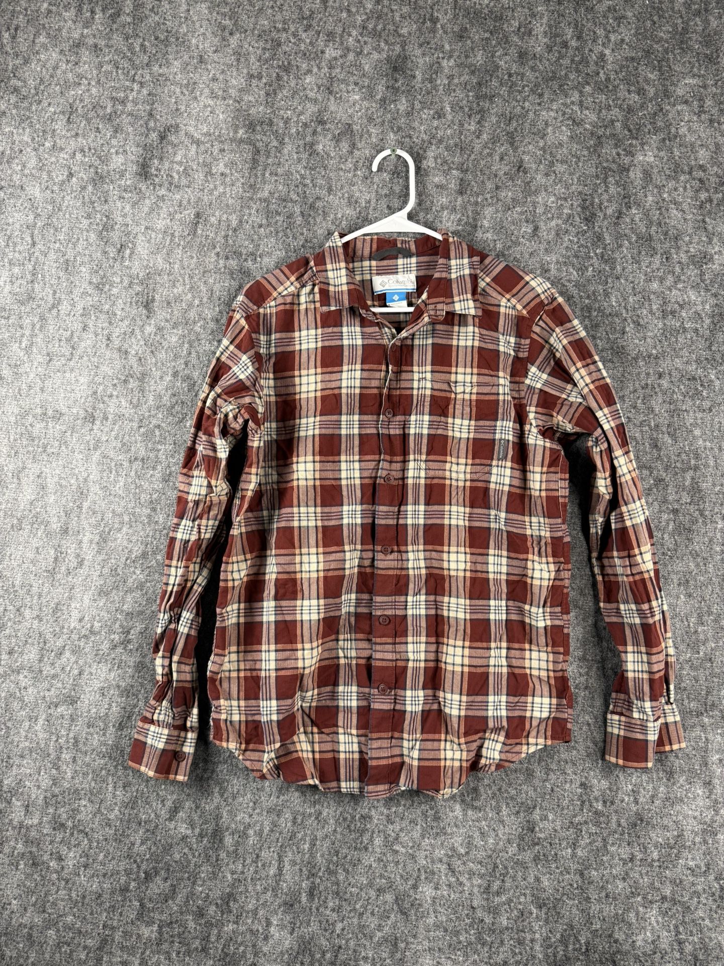Columbia Long Sleeve Button-Up Shirt Size S Red Plaid 100% Cotton Casual Outdoor