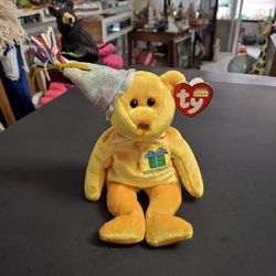 TY Beanie Babies "November " The Birthday Bear In Mustard Yellow 8.75"H Black Eyes Yellow Nose From Year 2002 W/Labels