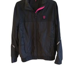 T Mobile Employee Jacket Mens (M) Black Pink Full Zip Windbreaker Uniform Cell


