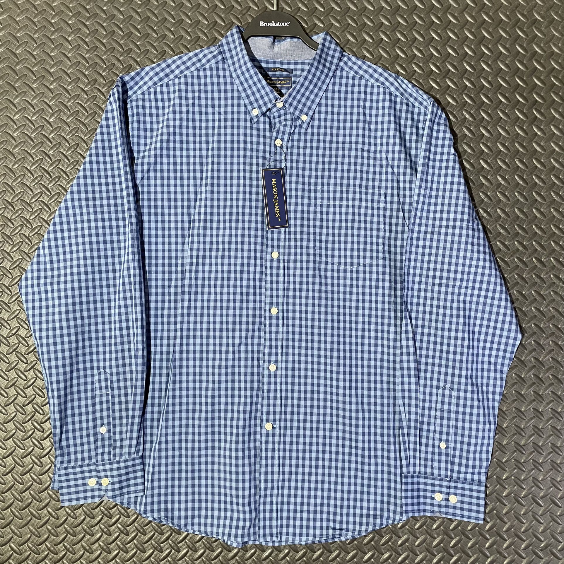Mason James Long Sleeve Button Up Shirt Mens XXL Stretch Plaid Blue 