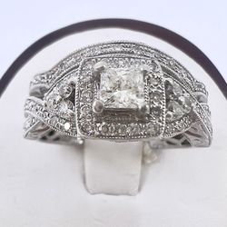 14k White Gold & Natural Diamonds Ring Size 7