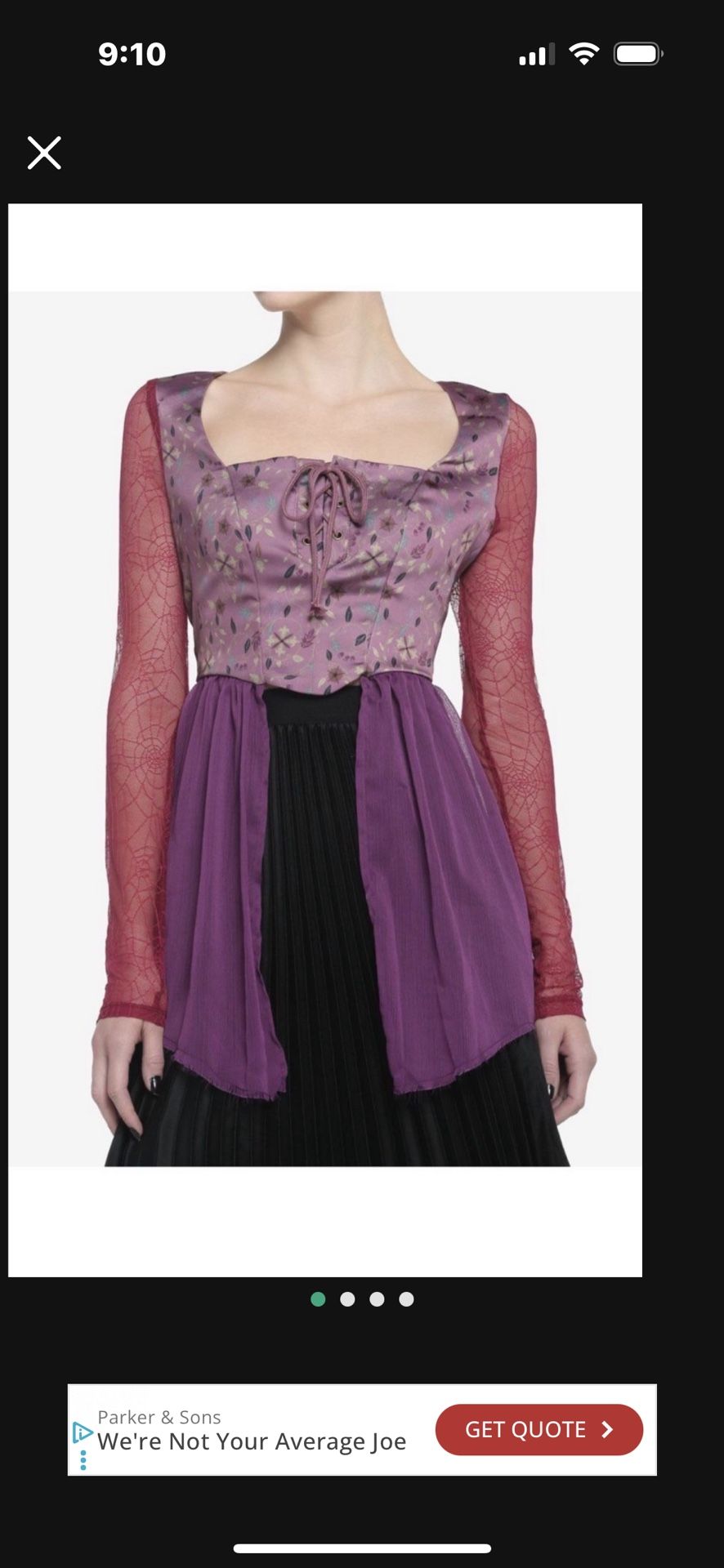 Disney HOCUS POCUS Sarah Peplum Size Med & Sm-Long Sleeve
