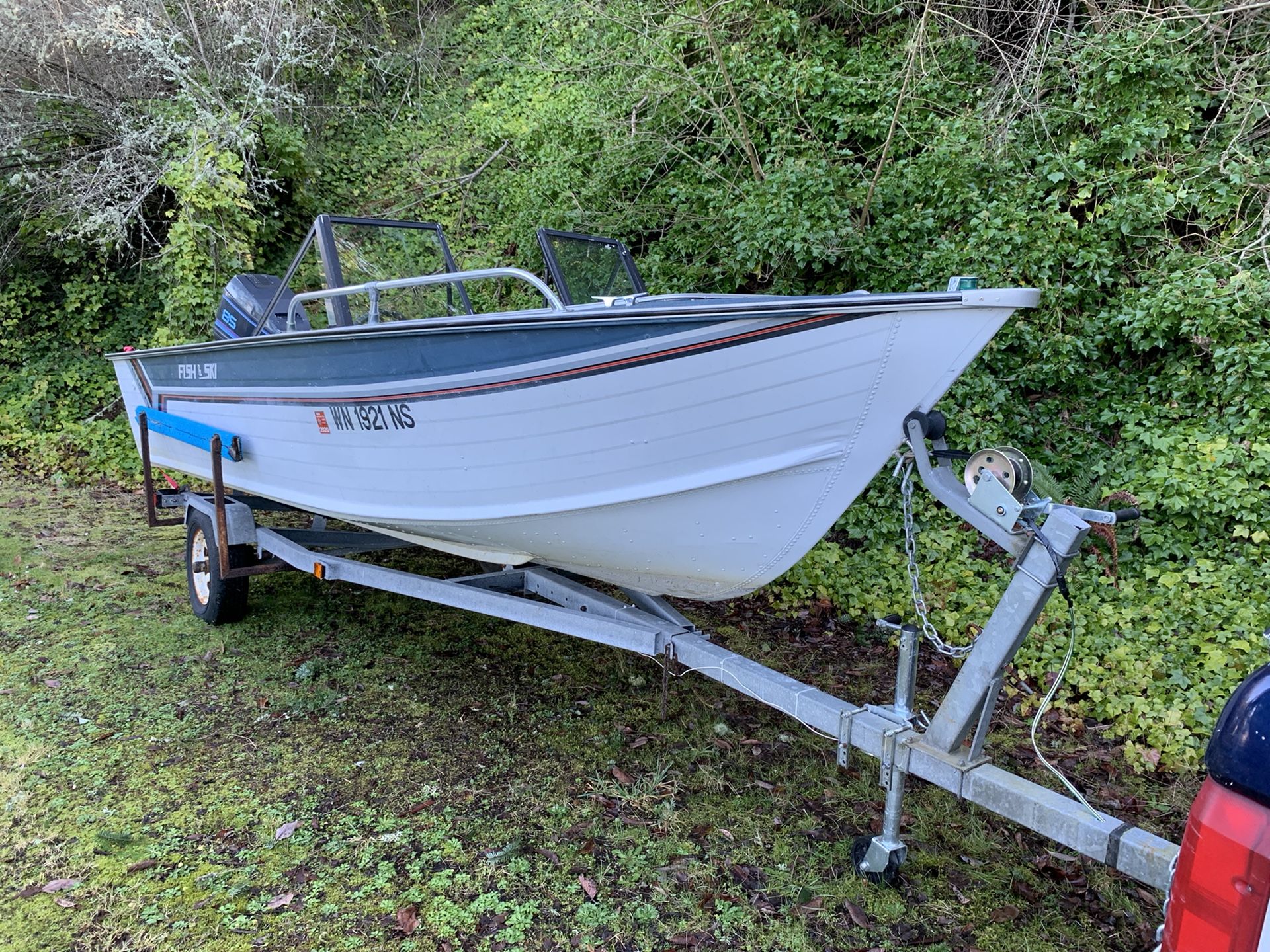 17’ blue fin boat 1987, Calkins trailer 1993, 85 hp force outboard