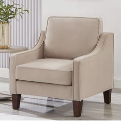 Taupe Color Accent Chair With Wooden Legs 