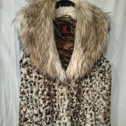 A - Adrienne Landau Leopard  Print Faux Fur Vest