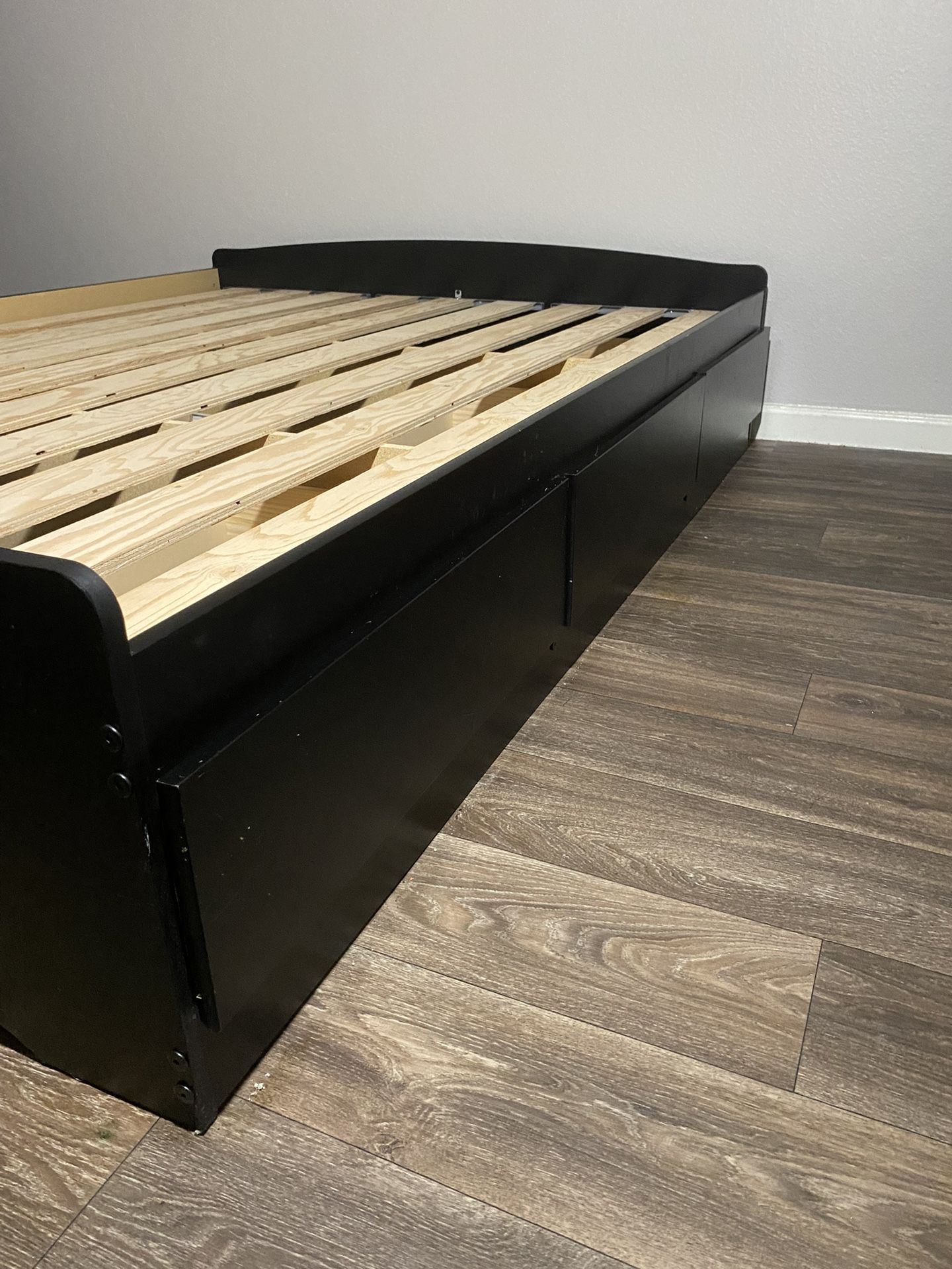 Black Wooden Bed Frame Like New With Drawers for Sale in Tempe, AZ