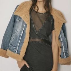 WE THE FREE by FREE PEOPLE Rylee Cozy Denim Moto Jacket NWOT