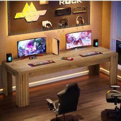 Two Person Desk, 78.7-Inch 2 Person Gaming Desk, Extra Long Farmhouse Double Computer Desk for Home Office, Rustic Brown