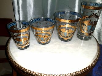 Vintage 22 K bicentennial eagle highball glass and cocktail bar glassware