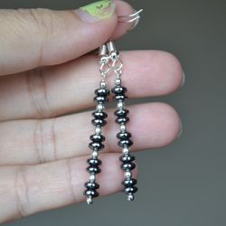 Handmade natural hematite beads silver dangle Earring