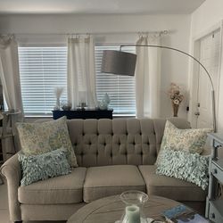 Modern Living Room Gray, Tufted Sofa