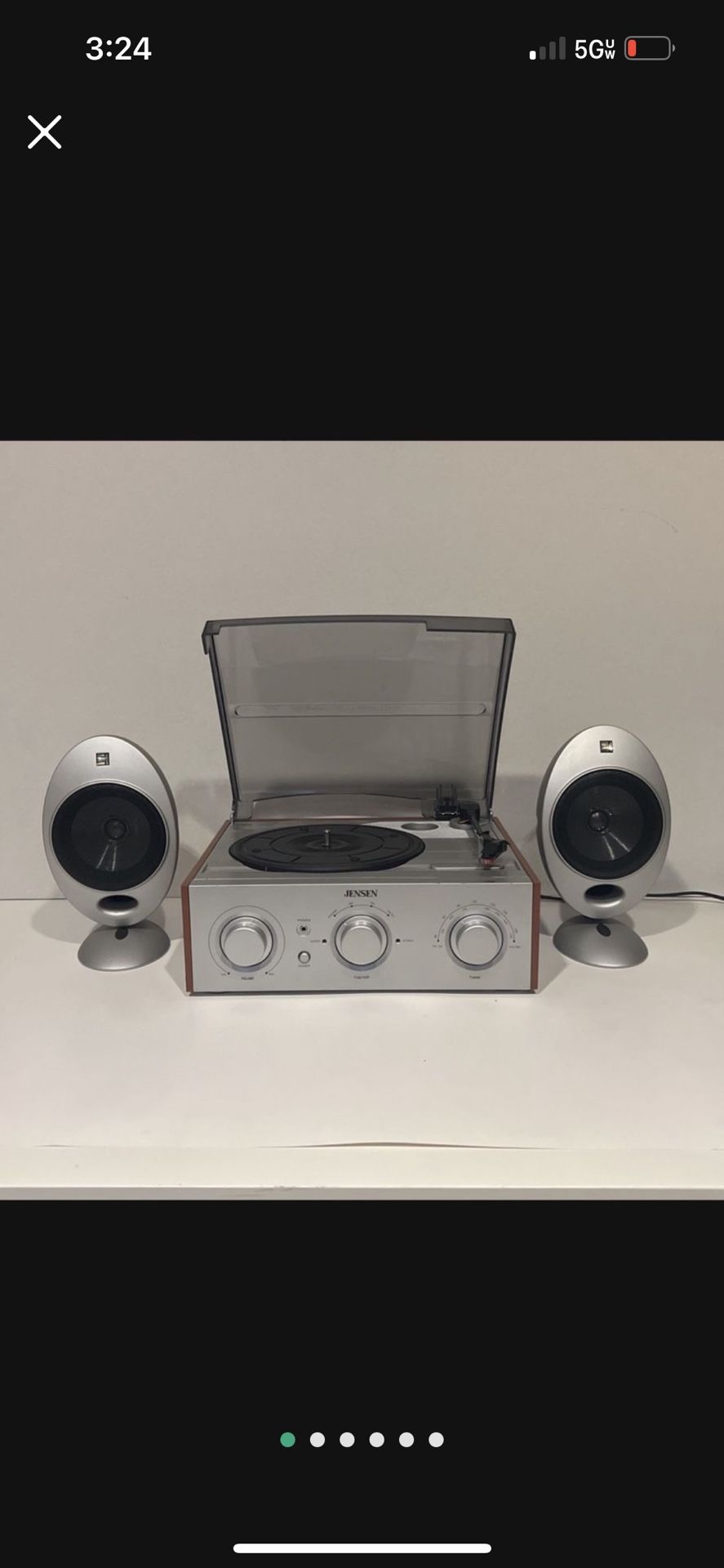 JENSEN JTA-220 3-Speed Turntable with AM/FM Stereo Receiver  2 KEF HTS2001 Egg Satellite Speakers 