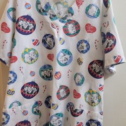 I Love Lucy Christmas Nurse Scrub smock Top Work Uniform Short Sleeve medium?