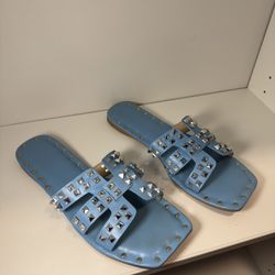 Baby Blue Geometric Studded Flat Sandals 